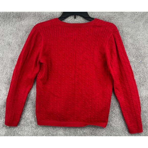 Charter Club Red Pima Cotton Cable Knit V-Neck Sweater Size M Preppy Classic - Picture 2 of 6